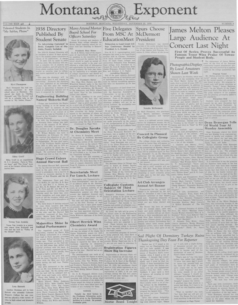The Montana Exponent, November 23, 1938