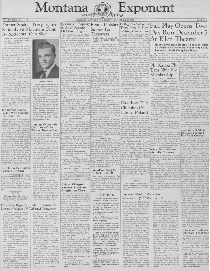 The Montana Exponent, November 30, 1938