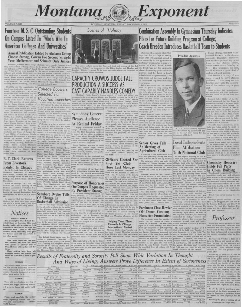 The Montana Exponent, December 8, 1939