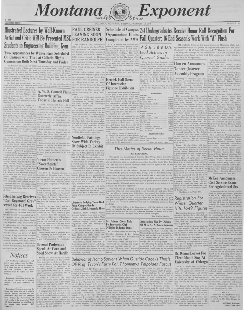 The Montana Exponent, January 12, 1940