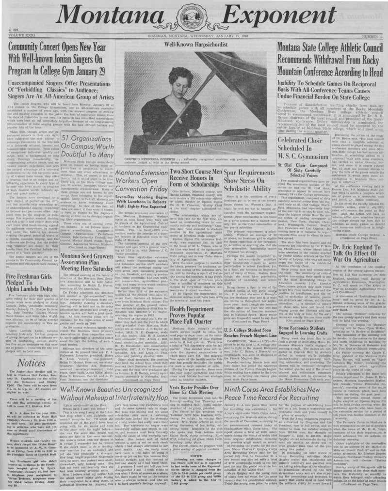 The Montana Exponent, January 17, 1940
