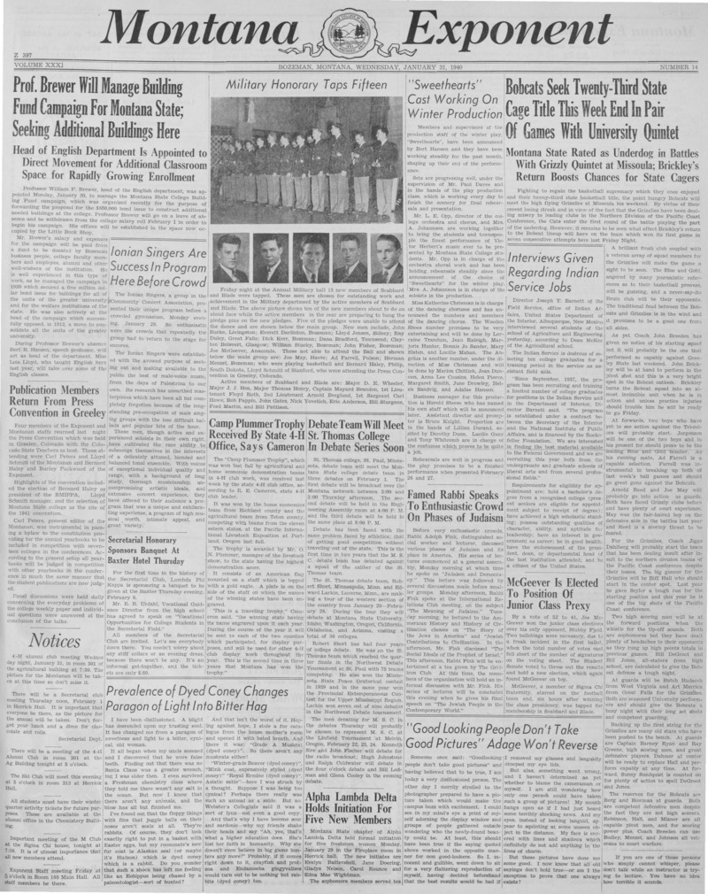 The Montana Exponent, January 31, 1940