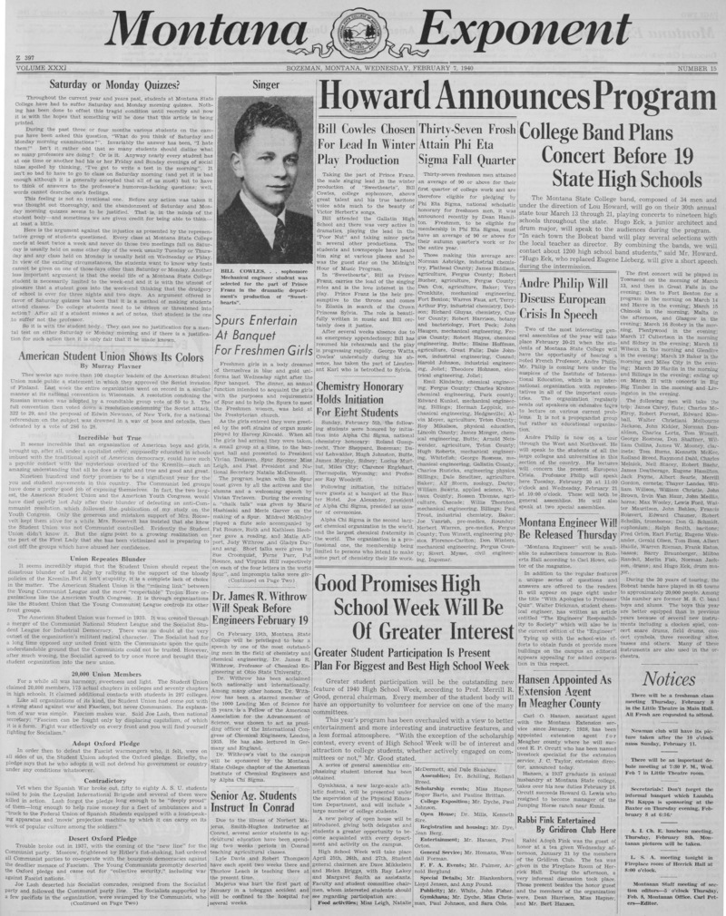 The Montana Exponent, February 7, 1940