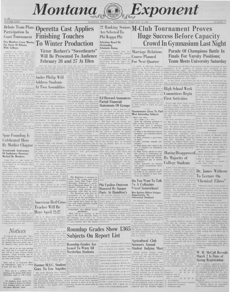 The Montana Exponent, February 14, 1940