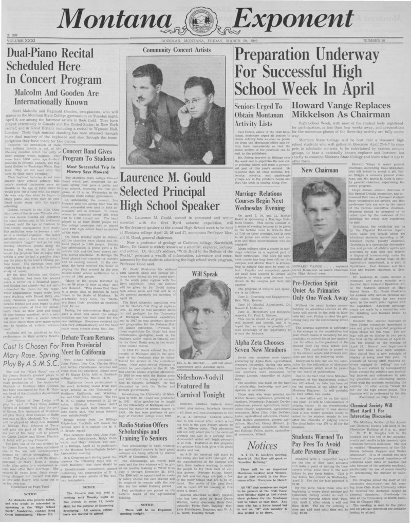 The Montana Exponent, March 29, 1940
