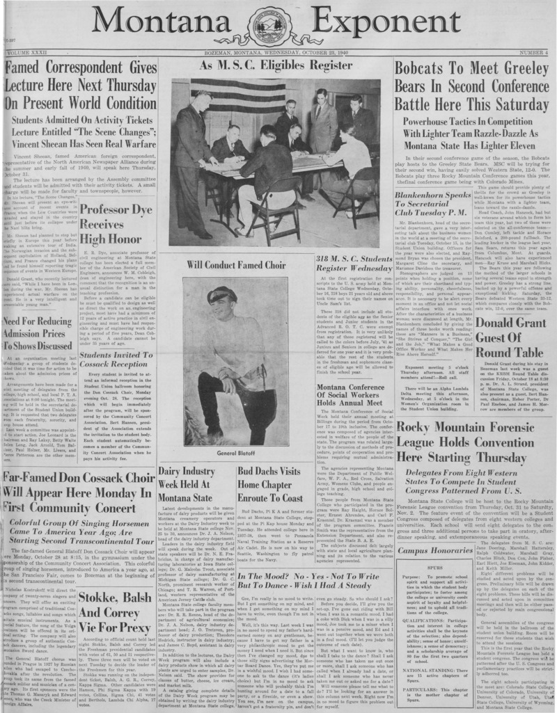 The Montana Exponent, October 23, 1940