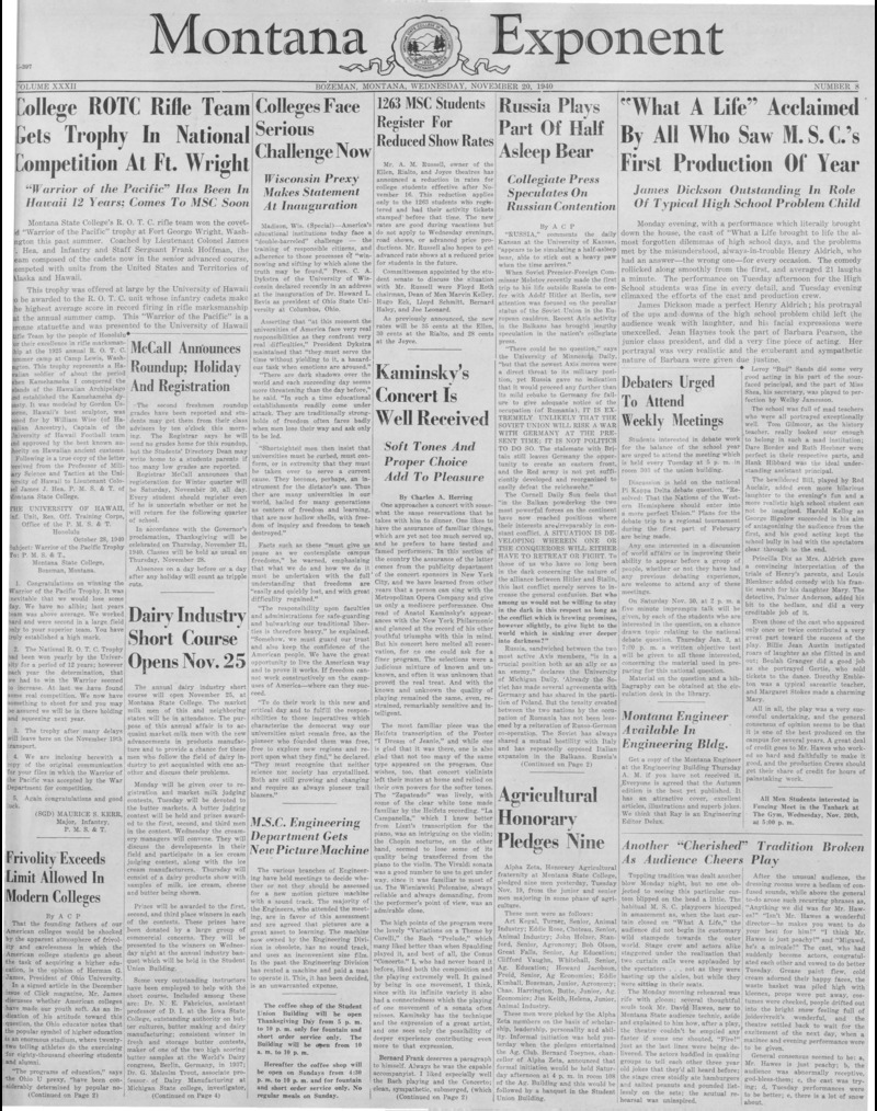 The Montana Exponent, November 20, 1940