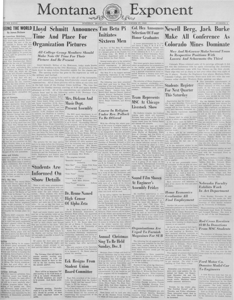 The Montana Exponent, November 27, 1940