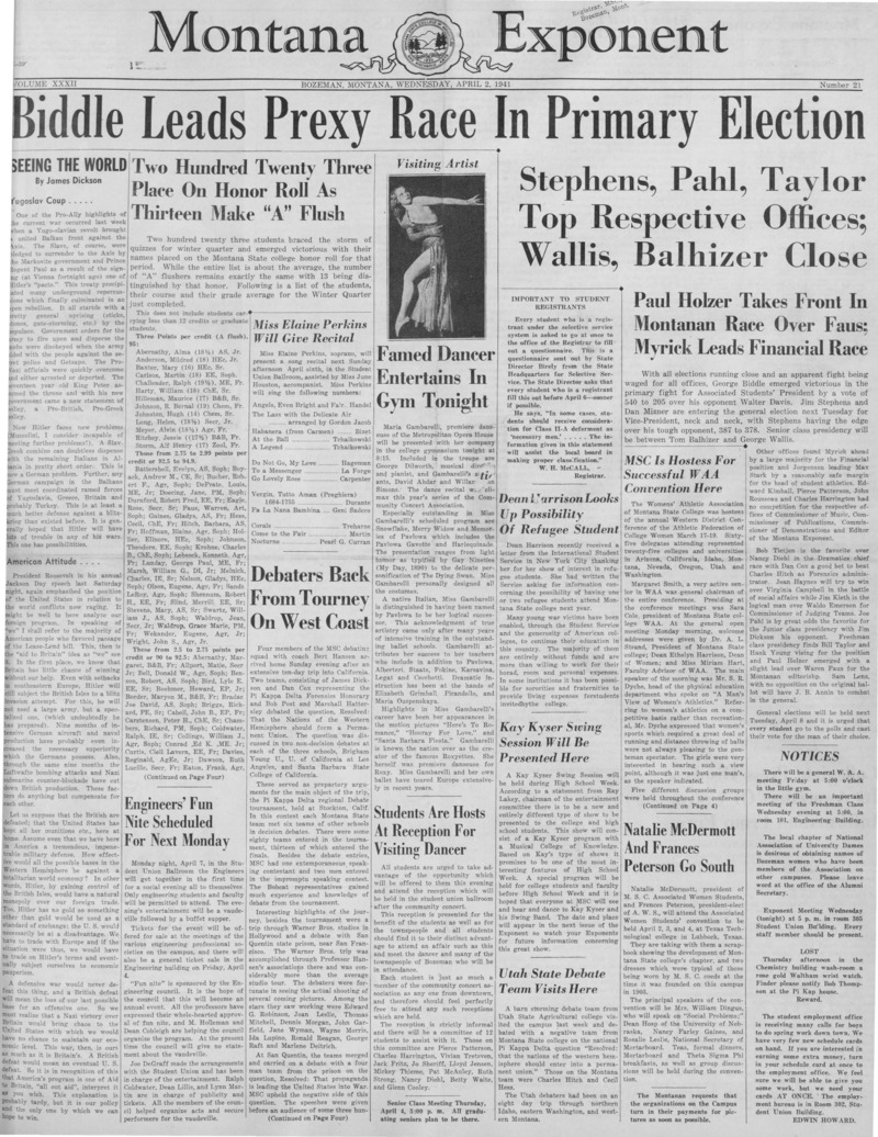 The Montana Exponent, April 2, 1941
