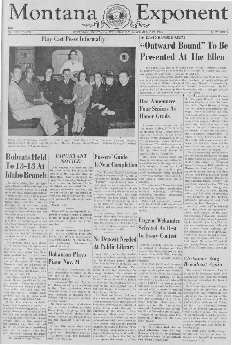 The Montana Exponent, November 12, 1941