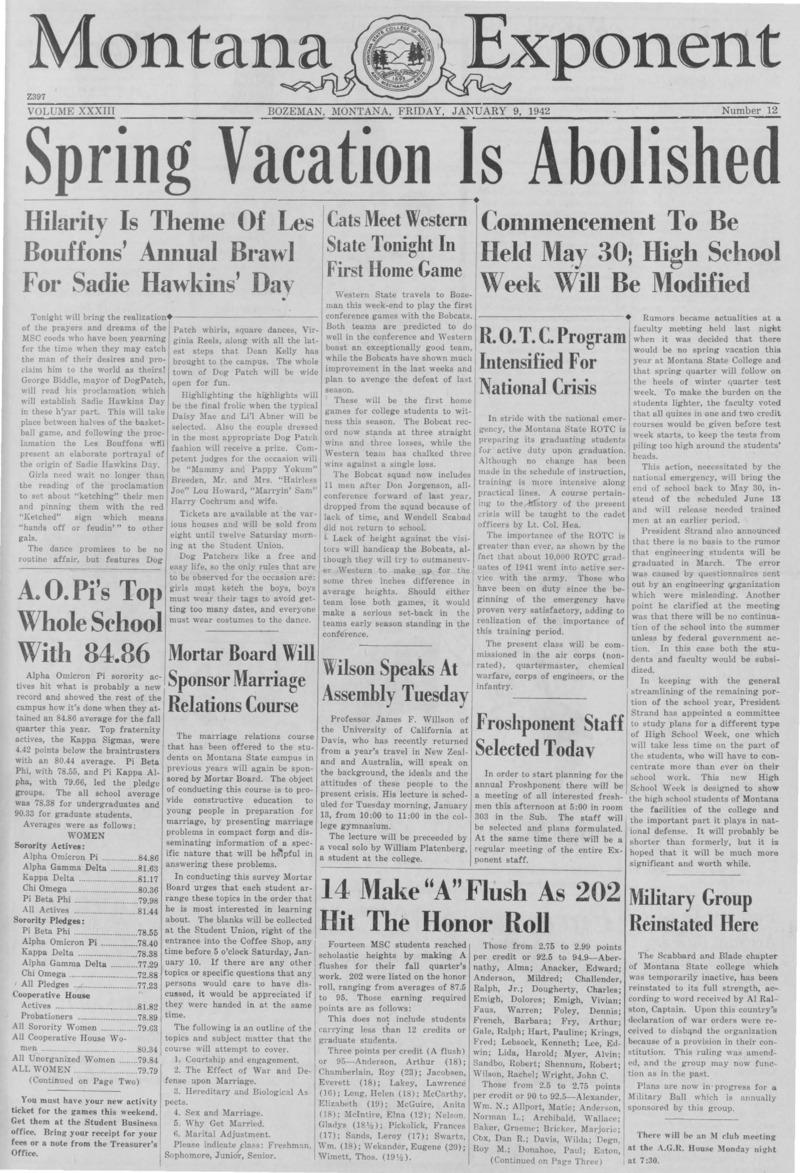 The Montana Exponent, January 9, 1942