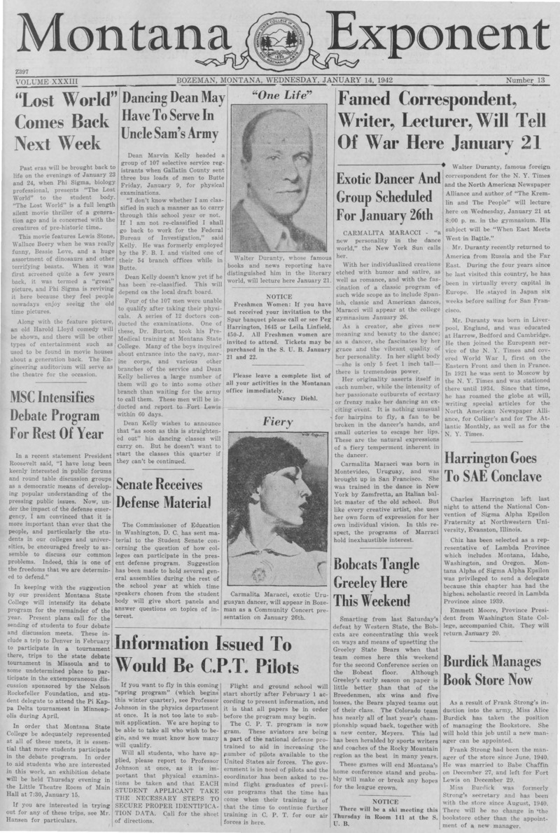 The Montana Exponent, January 14, 1942