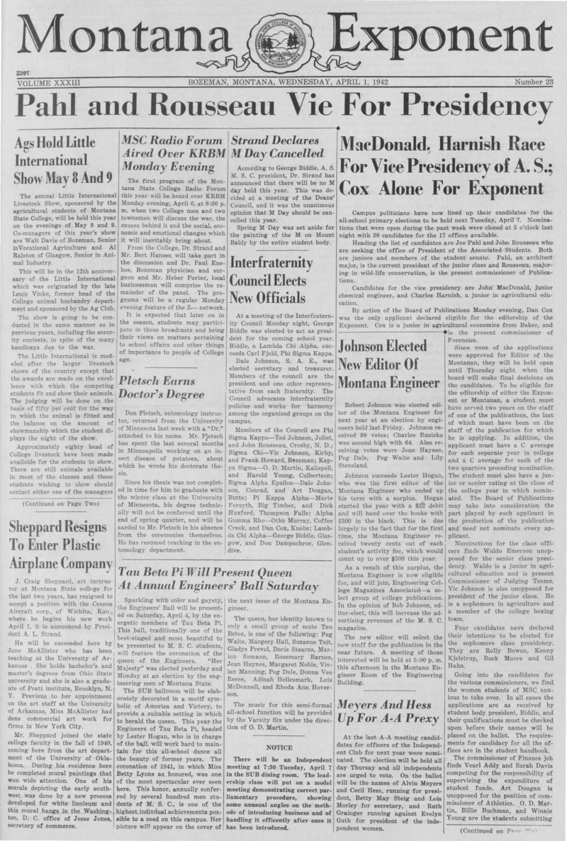 The Montana Exponent, April 1, 1942