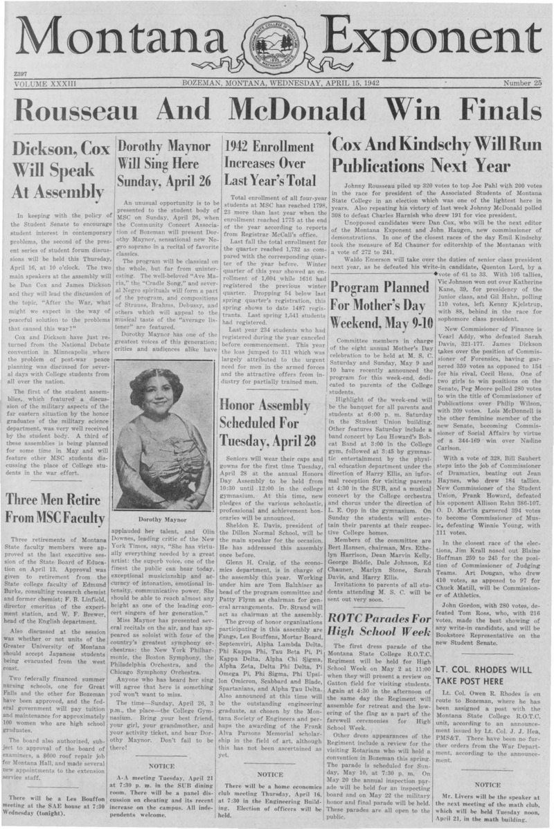 The Montana Exponent, April 15, 1942