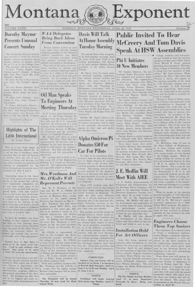 The Montana Exponent, April 22, 1942