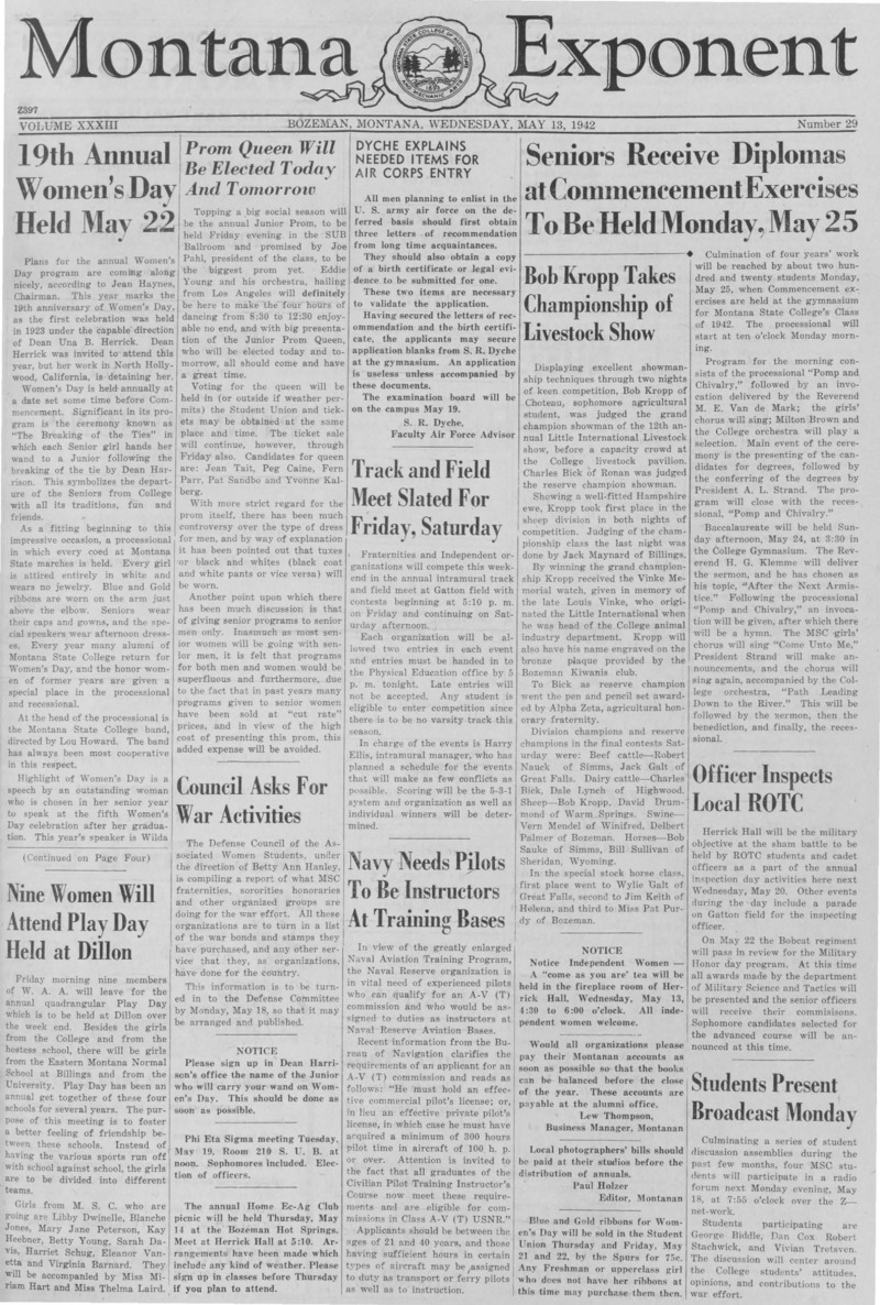 The Montana Exponent, May 13, 1942