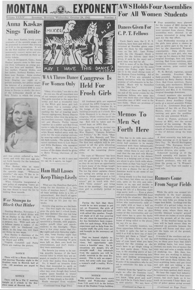 The Montana Exponent, October 28, 1942