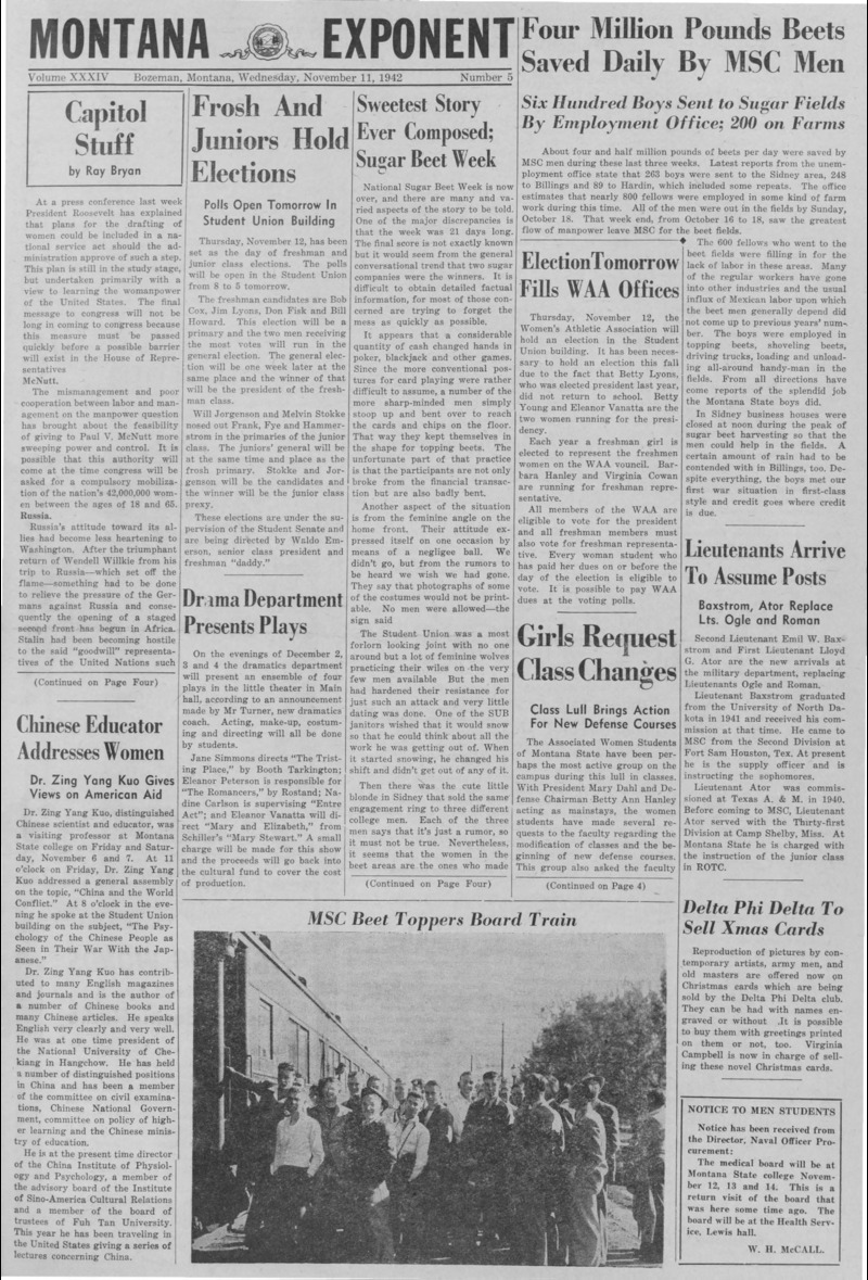 The Montana Exponent, November 11, 1942