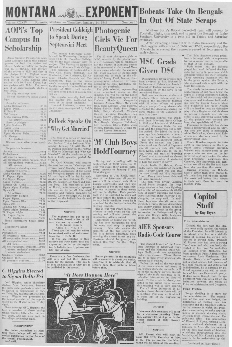 The Montana Exponent, January 14, 1943
