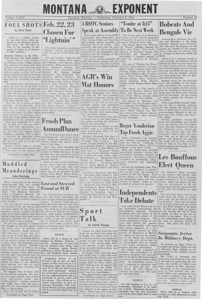 The Montana Exponent, February 3, 1943