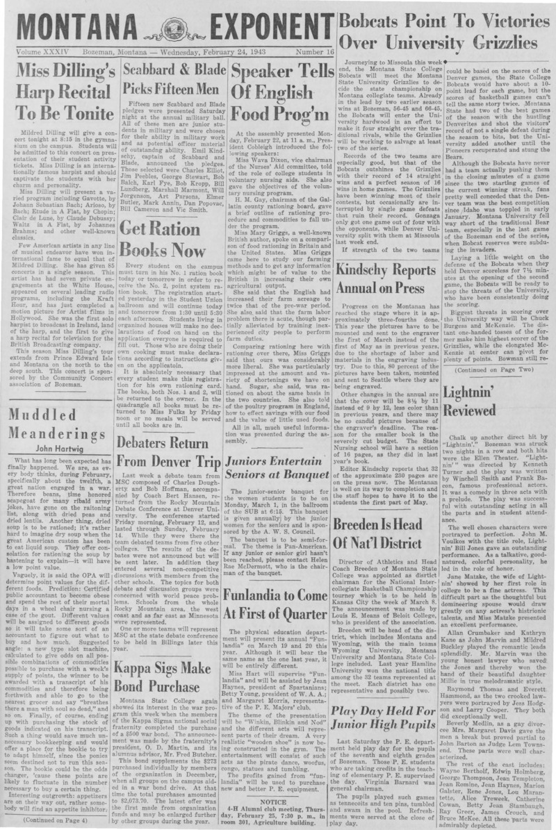 The Montana Exponent, February 24, 1943