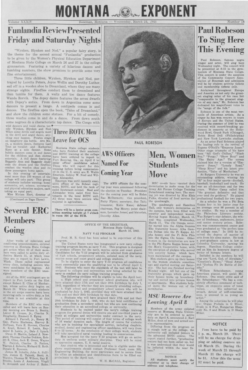 The Montana Exponent, March 24, 1943