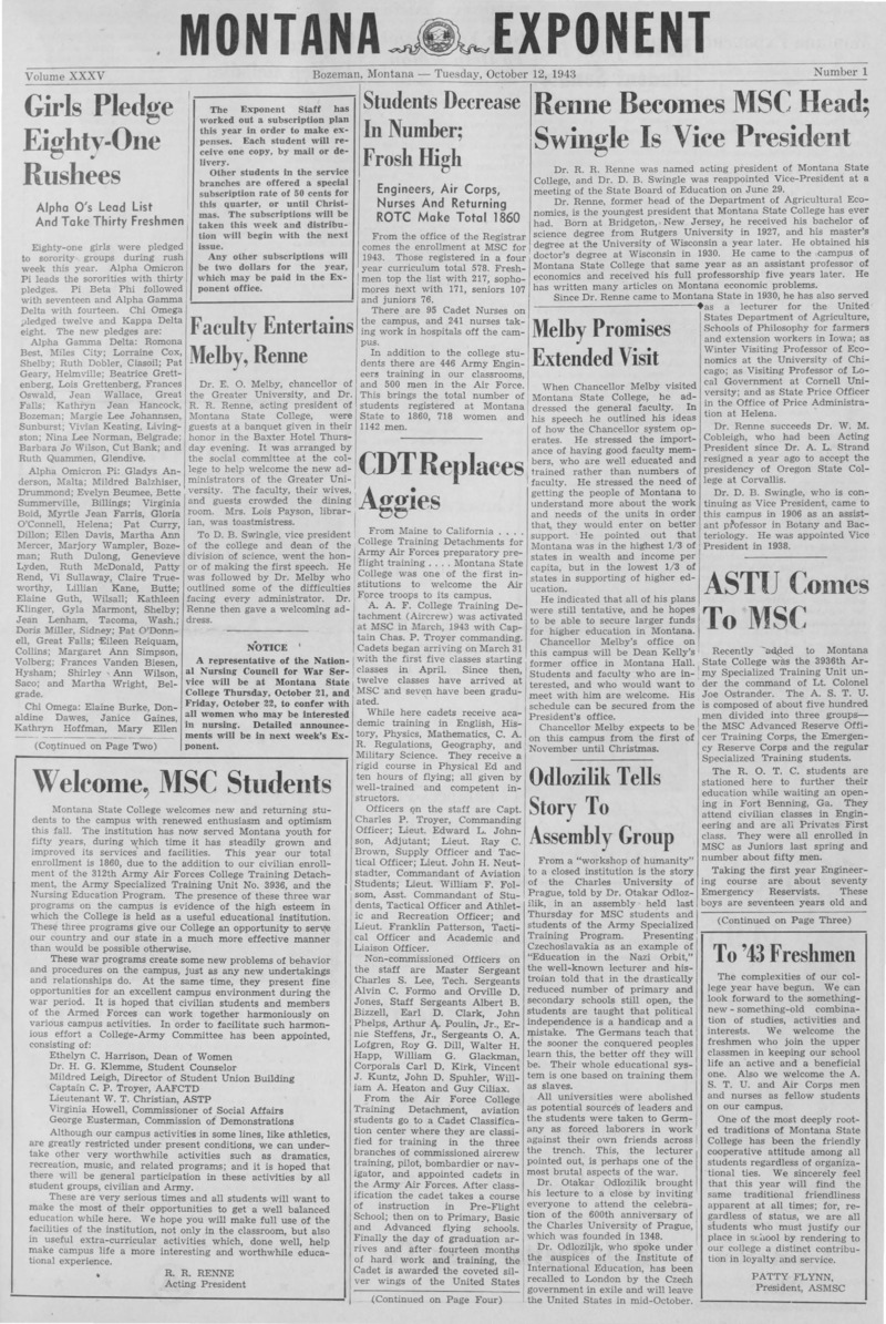 The Montana Exponent, October 12, 1943