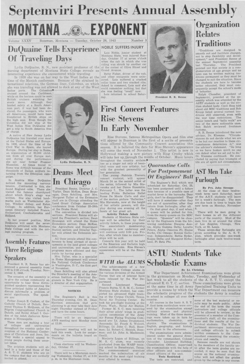 The Montana Exponent, October 26, 1943