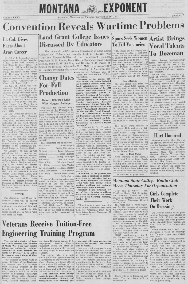 The Montana Exponent, November 16, 1943