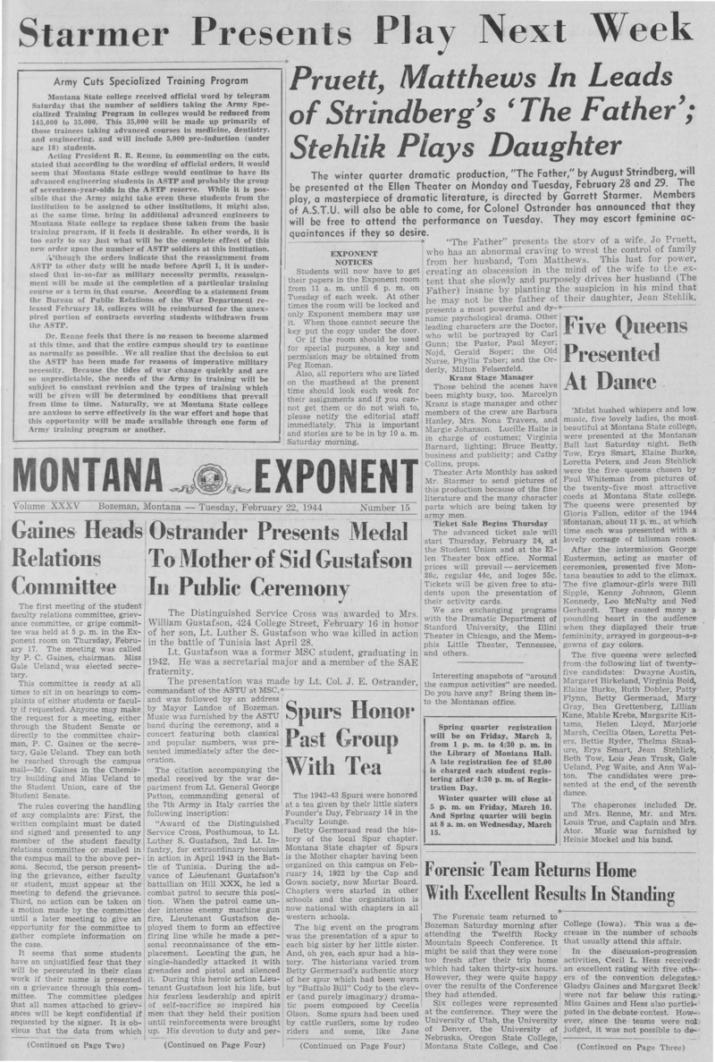 The Montana Exponent, February 22, 1944