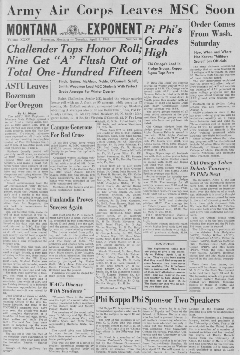 The Montana Exponent, April 4, 1944