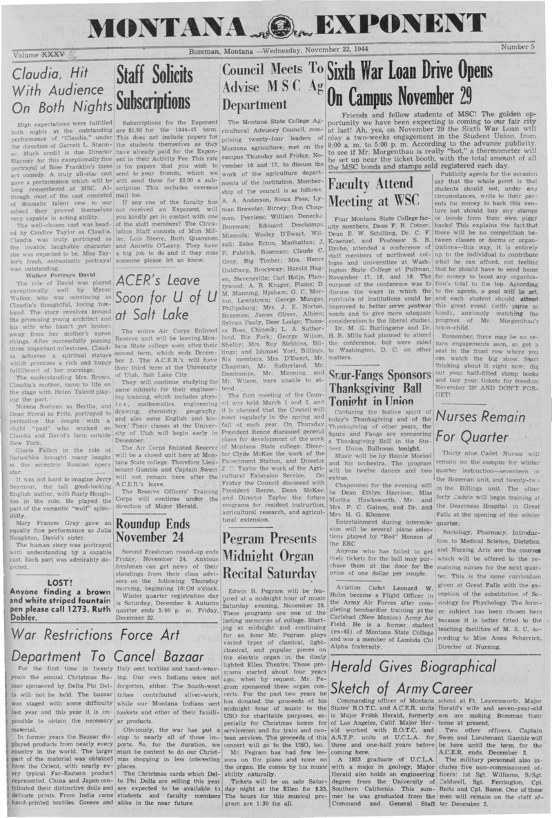 The Montana Exponent, November 22, 1944