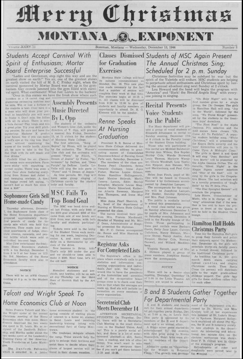 The Montana Exponent, December 13, 1944