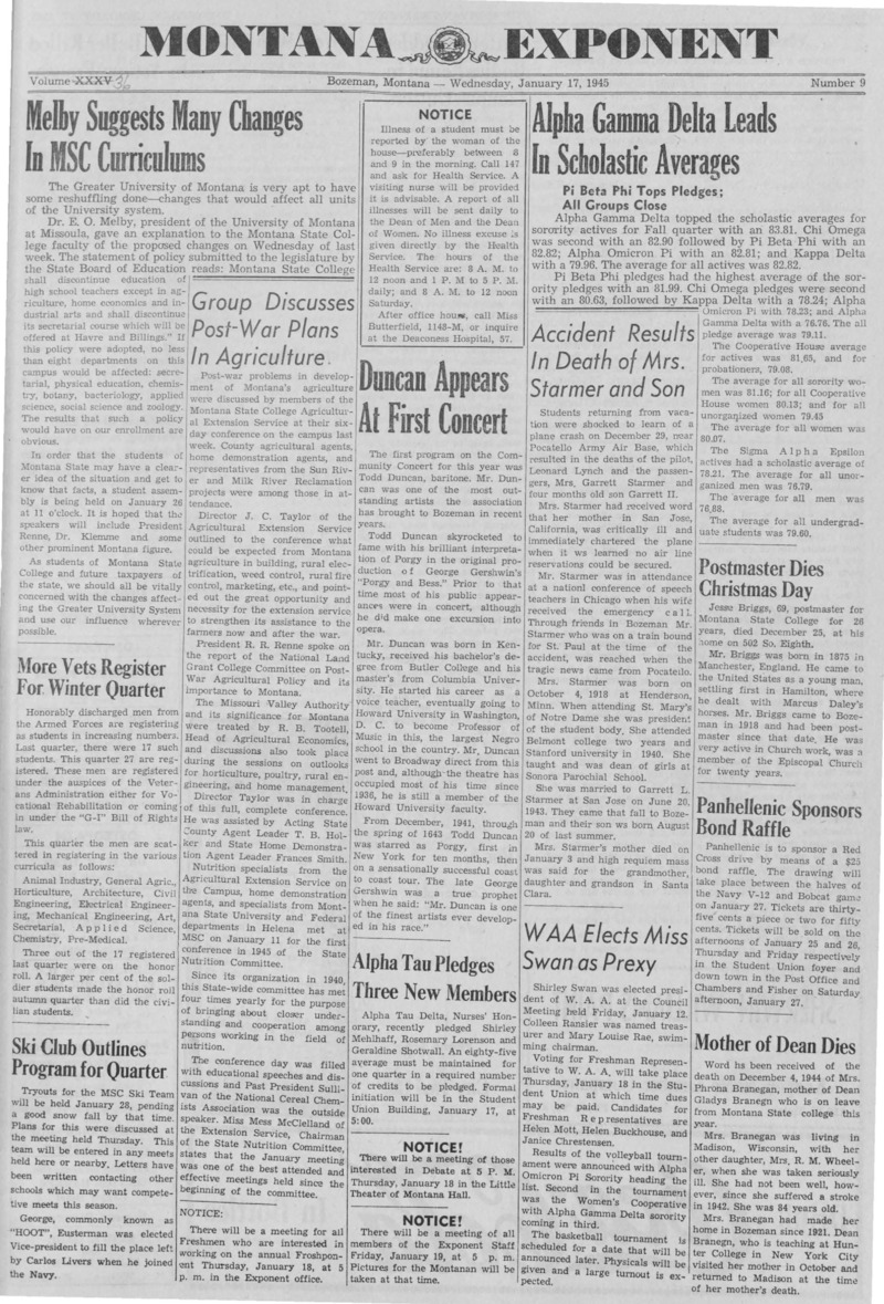 The Montana Exponent, January 17, 1945