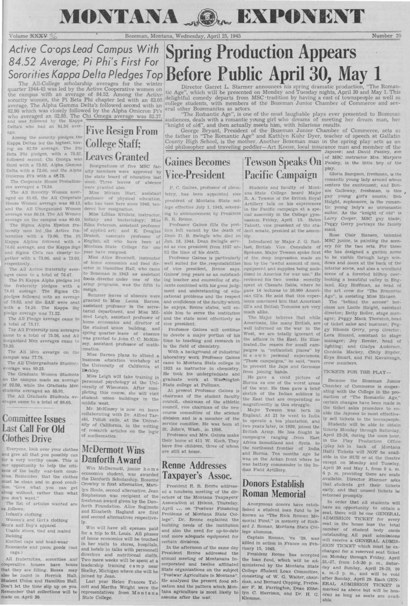 The Montana Exponent, April 25, 1945