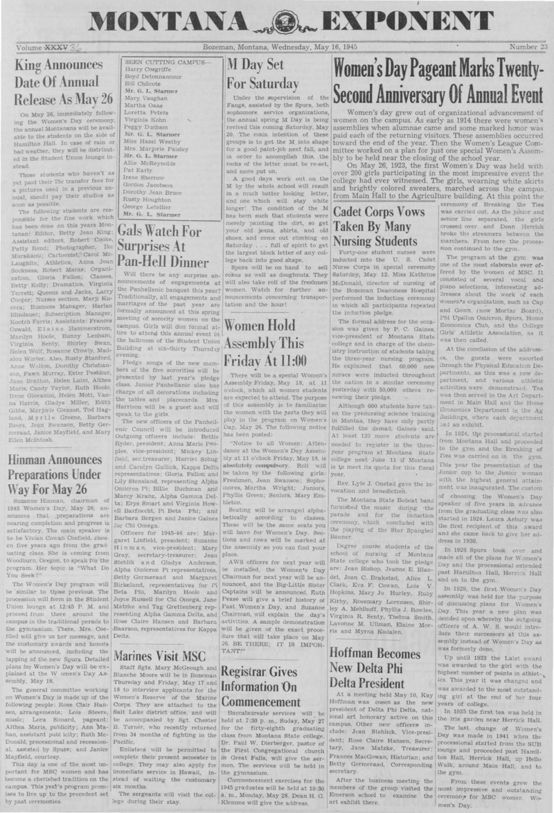 The Montana Exponent, May 16, 1945