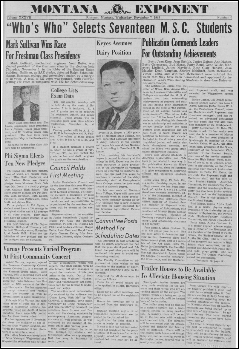 The Montana Exponent, November 7, 1945