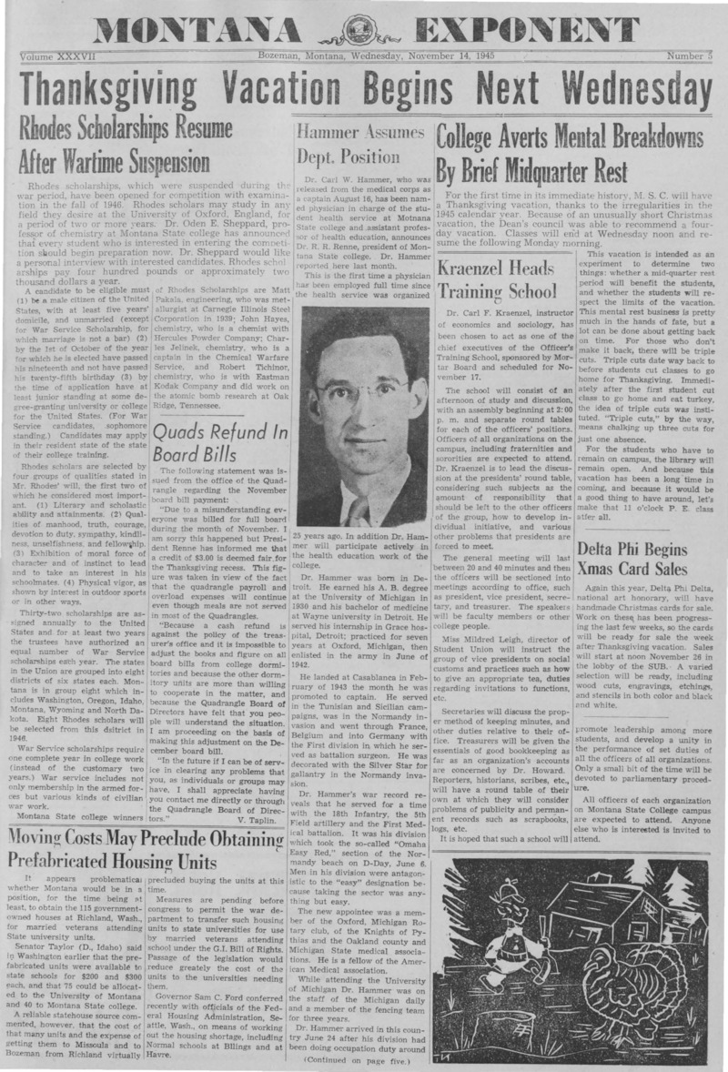 The Montana Exponent, November 14, 1945