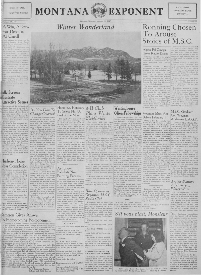 The Montana Exponent, January 22, 1947