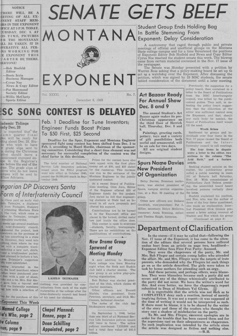 The Montana Exponent, December 8, 1949