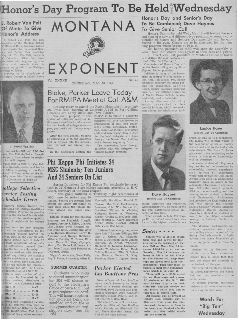The Montana Exponent, May 10, 1951