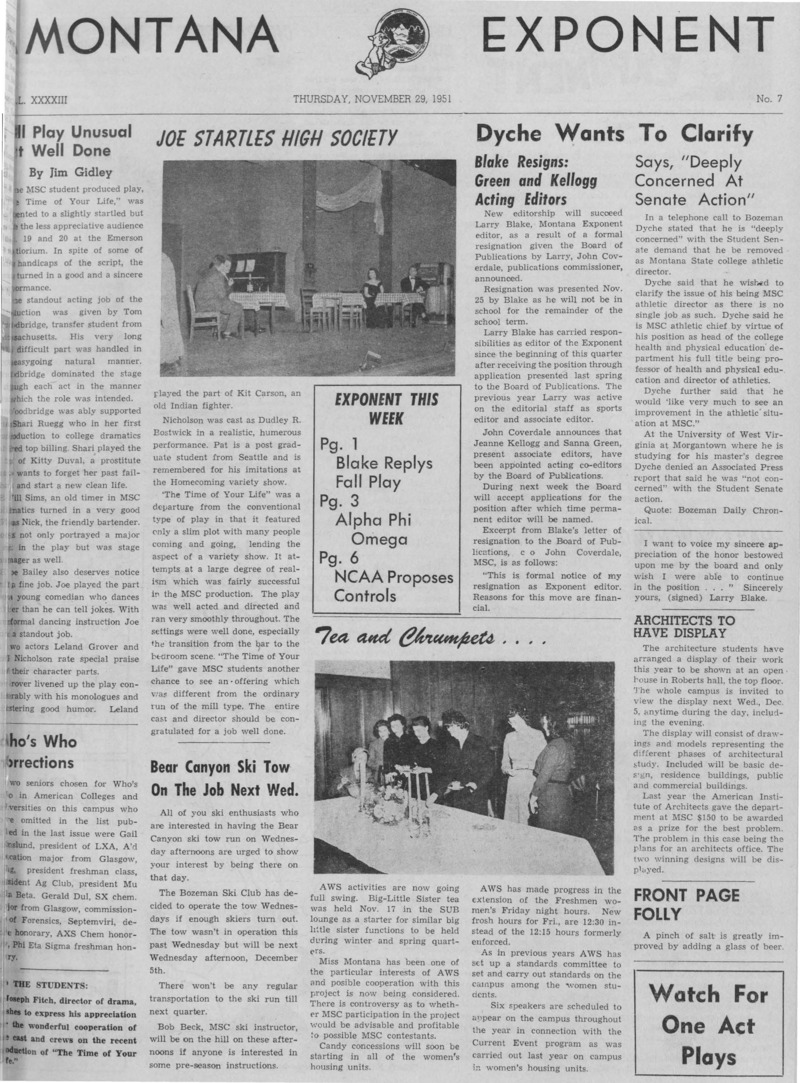 The Montana Exponent, November 29, 1951
