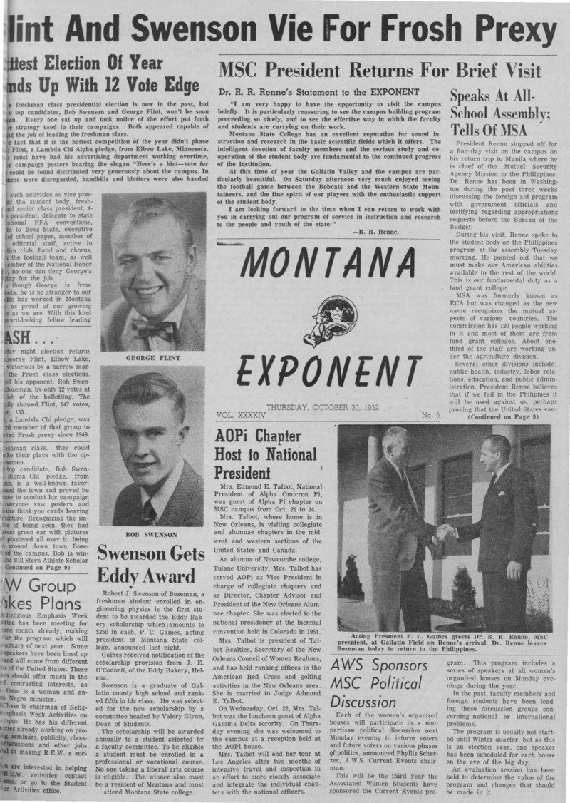 The Montana Exponent, October 30, 1952