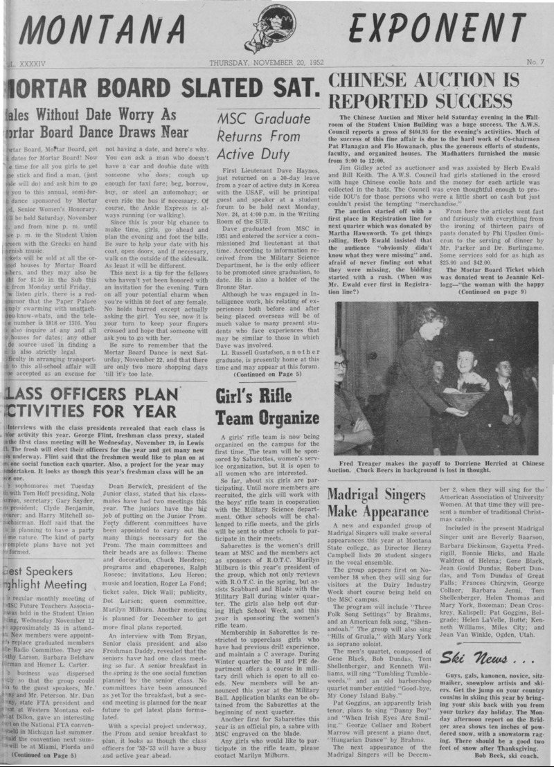 The Montana Exponent, November 20, 1952
