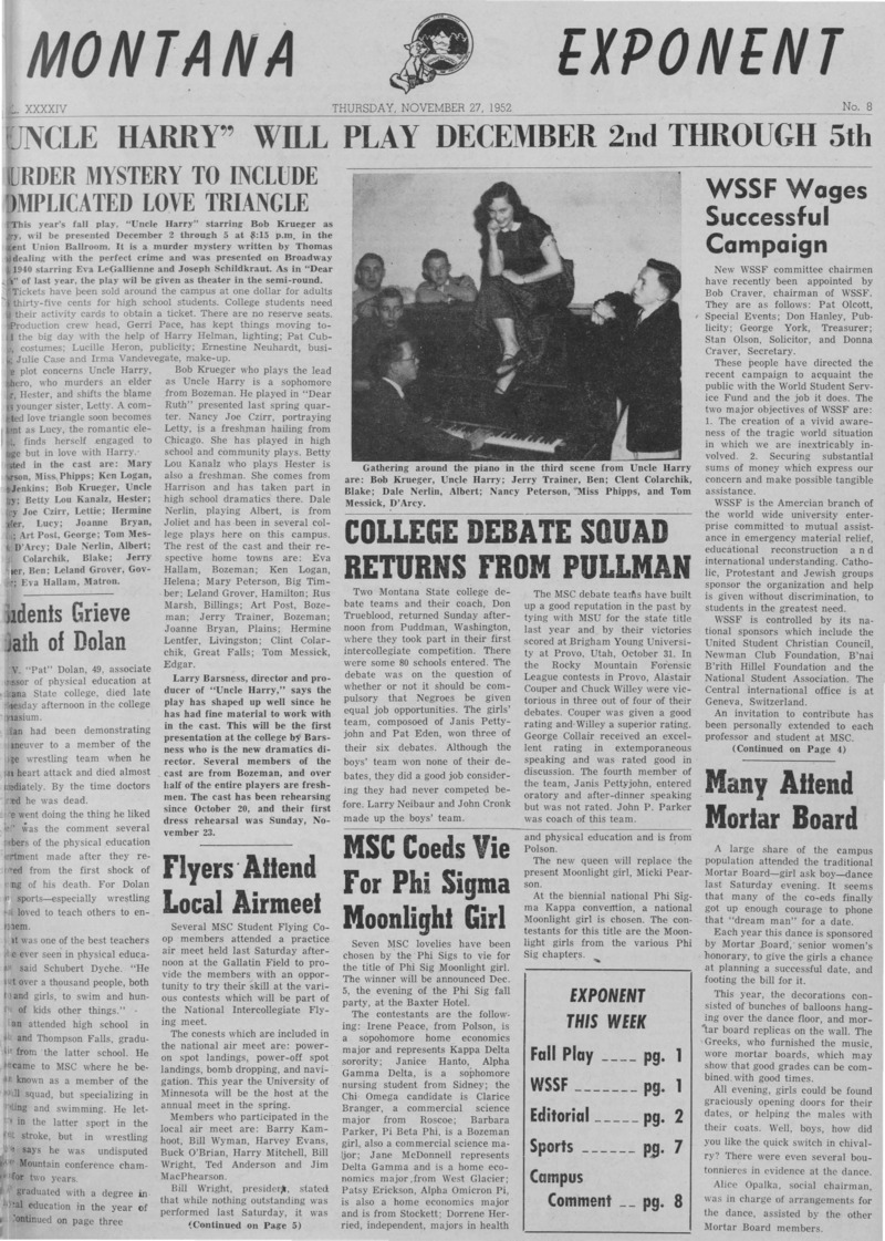 The Montana Exponent, November 27, 1952
