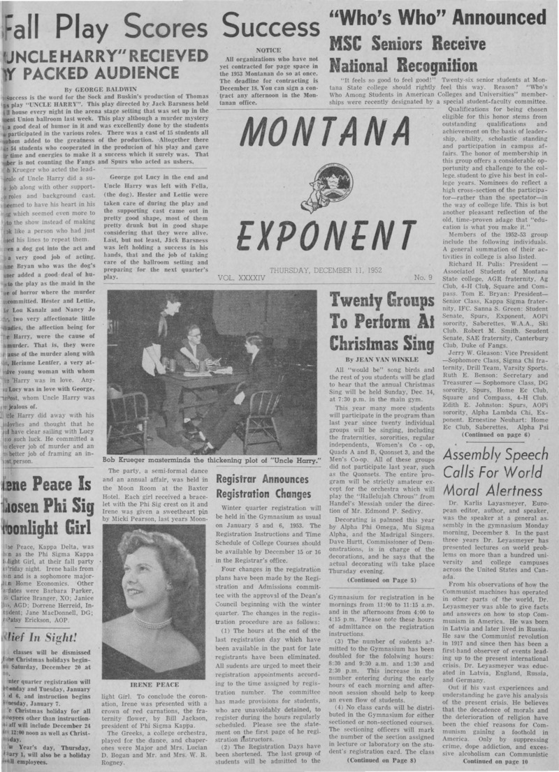 The Montana Exponent, December 11, 1952