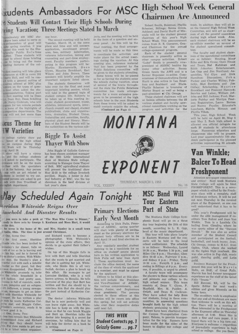 The Montana Exponent, March 5, 1953