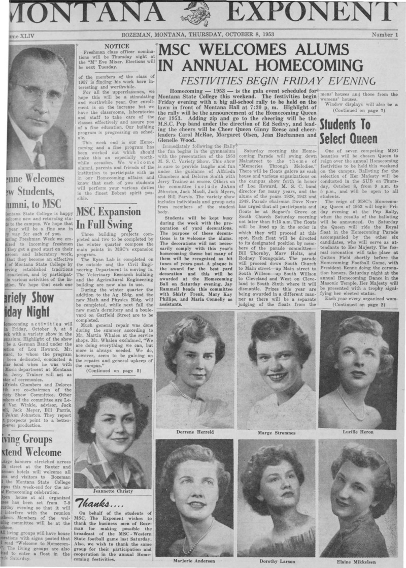 The Montana Exponent, October 8, 1953