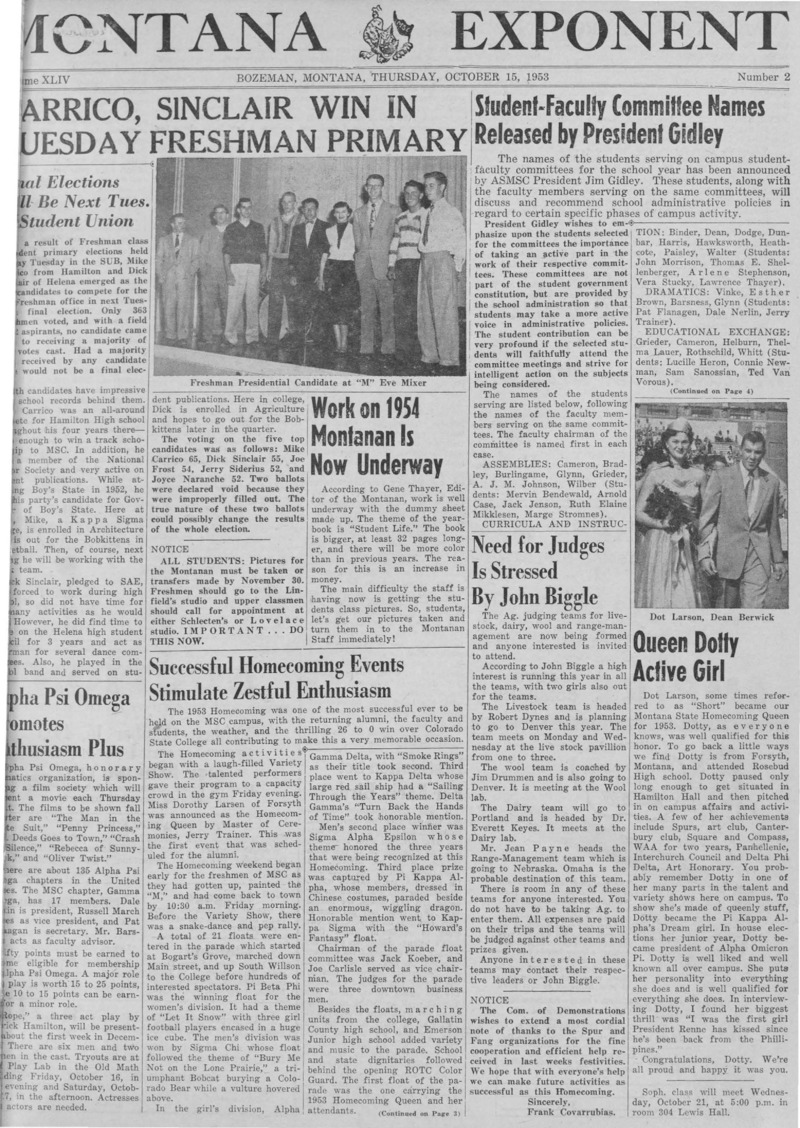 The Montana Exponent, October 15, 1953