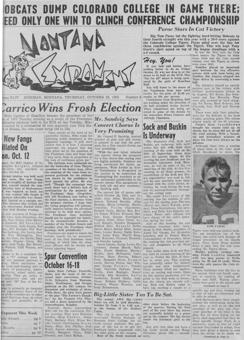 The Montana Exponent, October 22, 1953